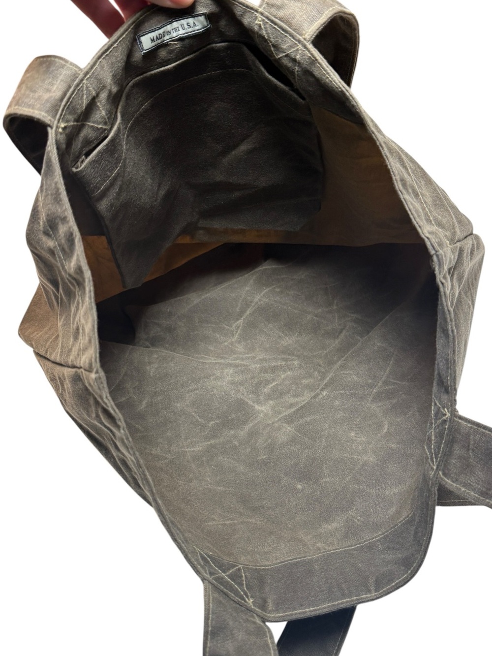 Le Labo Perfumery Dark Military Green Waxed Canvas Tote Bag Distressed USA View 4